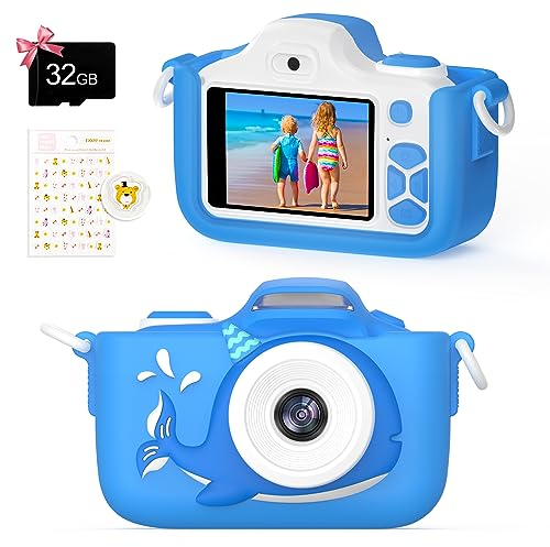 Kriogor Kinder Kamera, Digital Fotokamera Selfie und Videokamera mit 16 MP/Dual Lens/ 2 Inch Bildschirm/ 1080P HD/ 32G TF Karte/ 9 Fach Digitalzoom, Geburtstagsgeschenk für Kinder