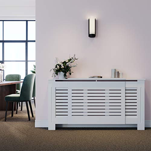 ELEGANT Radiator Cover Horizontal Slat Radiator Shelve White Painted Modern MDF Cabinet for Living Room Bedroom, Adjustable