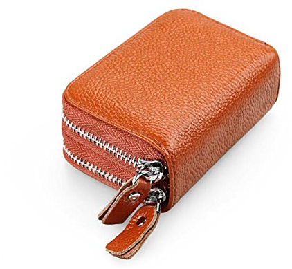 AprinCtempsD RFID Blocage Porte-Cartes Petit en Cuir Véritable Porte-Monnaie Mini avec Double Zip pour Femme Homme (Marron)