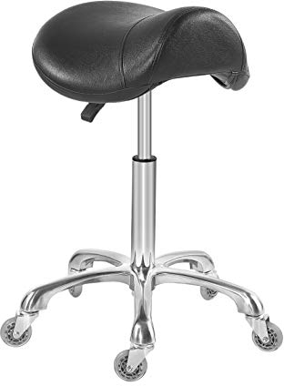 Antlu Sattelhocker Stuhl für Massage Klinik Spa Salon Schneiden Sattel Rollhocker mit Rollen Höhenverstellbar (Schwarz)