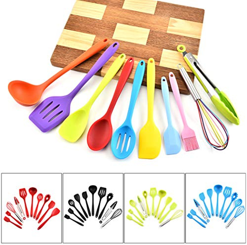 Hoshen Juego de 10 utensilios de cocina antiadherentes de silicona resistentes al calor, de 5 colores, colores