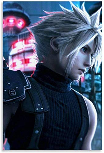 Luck7 Poster Und Gedruckte 60x90cm Gaming Final Fantasy VII Remake für Teenager Cloud Strife Dekorative Wohnzimmer Schlafzimmer Leinwand Malerei Wandkunst Bilder Kein Rahmen