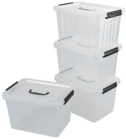 Jandson Plastic Latch Storage Box 10 L, 4 Packs, Clear