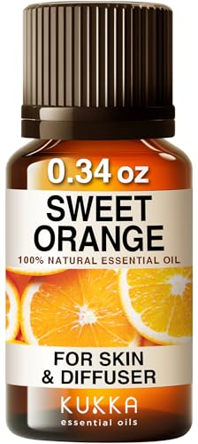 Kukka Sweet Orange Essential Oil for Stress Relief - Natural Sweet Orange Oil for Skin Care - 100 Therapeutic Grade Orange Essential Oils Aromatherapy Oils for Diffuser - 10ml