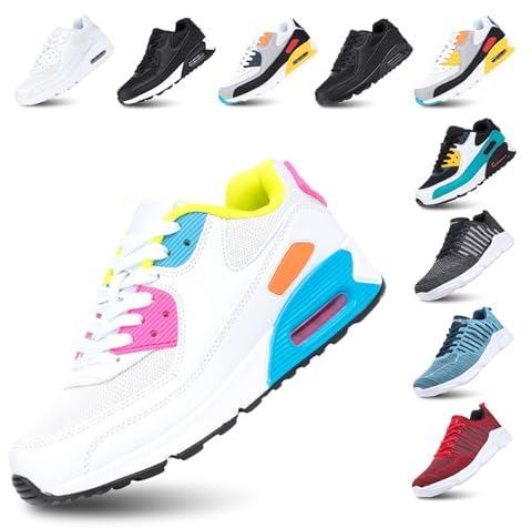 Hitmars Laufschuhe Damen Turnschuhe Licht Dämpfung Air Sportschuhe rutschfest Atmungsaktiv Fitness Sneakers E-WeißRose 38