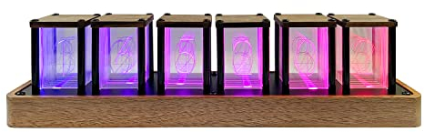 Lonyiabbi Nixie Röhrenuhr, elektronische LED-Leuchtensimulation, Retro, modern, Holz, 5 V, USB-betrieben, Heimdekoration, Geschenk (Keine Montage erforderlich, 6 RGB)