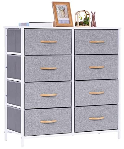 LYNCOHOME Chest of Drawers, Fabric Storage Drawers Easy to Assemble, 8 Drawers Wide Storage Dresser for bedroom, Living room, Kids room, Closet (Snow gray)