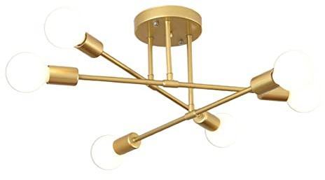 Baoblaze Moderne Deckenleuchte 6-flammig Sputnik Kronleuchter Pendelleuchte für Foyer-Eingangsweg, Gold