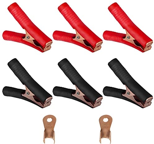 EEEKit 6PCS Car Battery Alligator Clips, 100A Electrical Crocodile Jump Leads Clips with Terminal, Booster Charging Cable Clamps