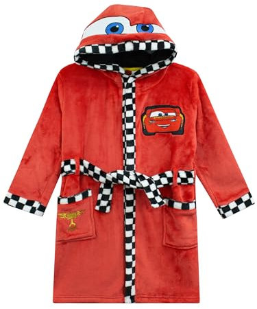 Disney Cars Bademantel | Morgenmantel Jungen Mit Kapuze | Lightning McQueen Kinderbademantel Junge Rot 122