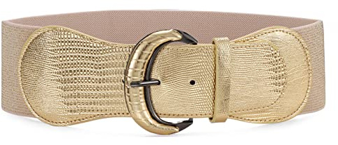 SUOSDEY Women Wide Stretchy Vintage Belt,Ladies Elastic Waist Belts with Hook Buckle for Dress Jumpsuit Long Coat 05-gold