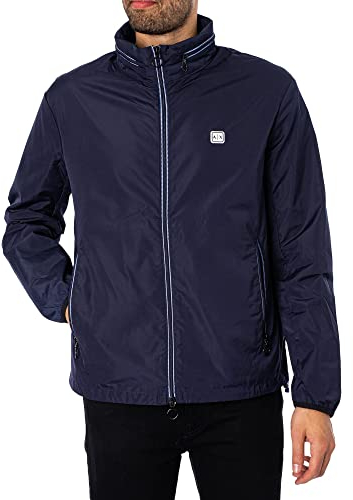Armani Exchange Lightweight Zip-up Hooded Windbreaker Jacket Coupe-Vent, Bleu Marine Vif, Medium Hommes