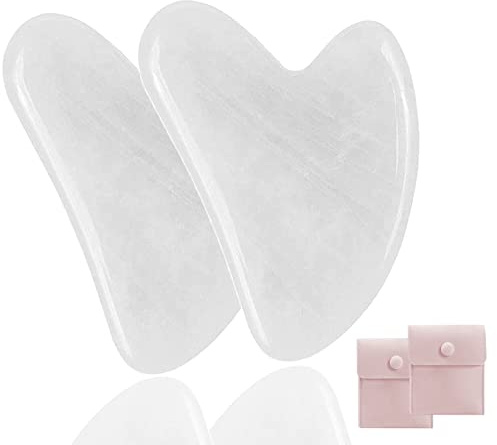 Gua Sha steine gesichts Jade Natur-Stein Herzform Kratz-Massage Tool für Gesicht, Augen, Hals zur Hautpflege, Schönheit und Entspannung der Körpermuskulatur (Weiß 2 Pcs)