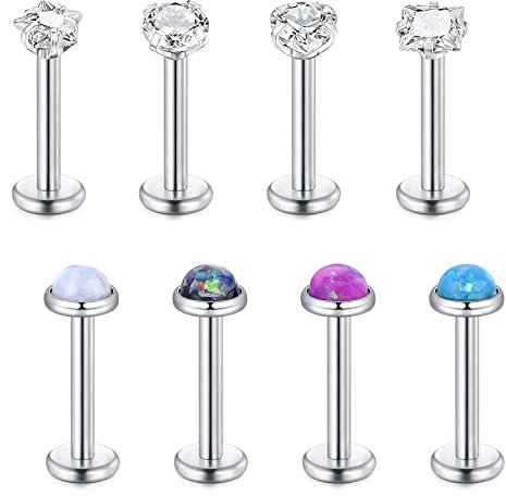 FECTAS 8stk Lippenpiercing 8mm Labret Stecker Chirurgenstahl 16G Tragus Helix Medusa Piercing Stud
