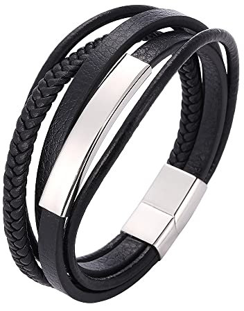 Stfery Armband Herren XXL, 5-lagiges Lederarmband Stahl als Geburtstagsgeschenke,