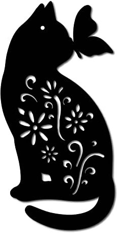 CREATCABIN Katze Metall Wandkunst Tier Schmetterling Dekor Wandbehang Silhouette Skulptur Ornamente Eisenschild Für Drinnen Und Draußen Zuhause Wohnzimmer Küche Garten Büro Dekoration Geschenk