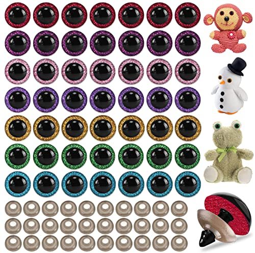 70 Pieces Large Safety Eyes, SourceTon Animal Glitter Plastic Eyes for DIY of Puppet, Bear, Crafts Doll Making Supplies (7 Color, Each 10)