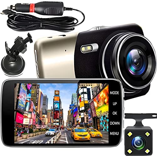 Retoo Dashcam Voiture Avant Arrière Full HD, Enregistrement Audio, Écran LCD De 3,8 Pouces, G-Sensor, Détection De Mouvement, Capteur Crépusculaire, Angle De Tournage 160°, IP69, Câble De 6 Mètres