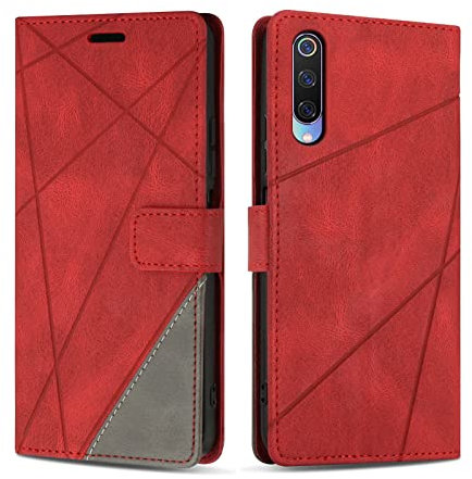 SONWO Coque pour Xiaomi MI 9, Protection Housse Etui en Cuir PU Portefeuille Livre pour Xiaomi MI 9, Emplacements Cartes, Fonction Support, Rouge