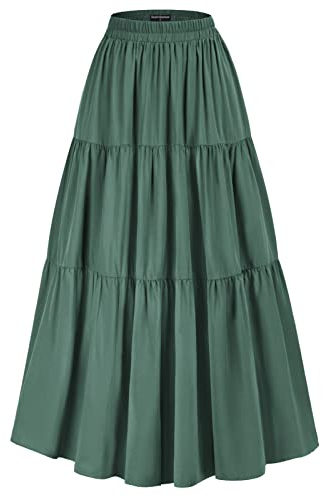 Damen Maxirock Elastische Hohe Taille Swing-Rock mit Taschen A-Linie Sommer Casual Rock Türkis XL