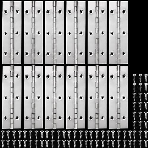 LOSYHU 12 Pack 6 Inch Piano Hinge, 1.2 Open Width Stainless Steel Continuous Hinge with Holes Heavy Duty Furniture Hinges for Cabinet Door Boats Storage Box Woodworking, Silver