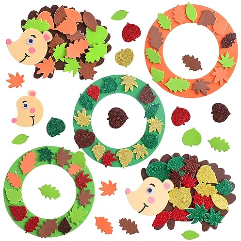 Fosoloni 134 Stück Herbst Basteln Kinder Set, 6 Stück Igel Set Herbst Basteln und 3 Stück Kranz, DIY Herbst Kränze Ornamente, Kunst und Bastelhandwerk für Kinder