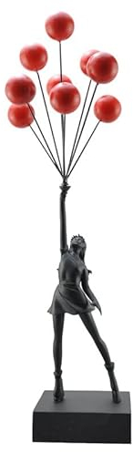 Kunst Ballon Mädchen Statuen Banksy Fliegende Ballon Mädchen Skulptur Harz Handwerk Heimdekoration Wohnzimmer Dekoration (Rot Schwarz)