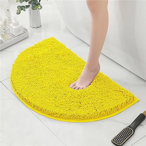 Mateju Tapis Chenille Salle de Bain Antidérapant, Demi-Cercle Tapis de Douche Doux et Absorbant Tapis de Sol Lavable en Machine pour Toilette Cuisine, Baignoire (40 * 60CM,Jaune)
