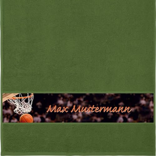 Erwin Müller Handtuch mit Namen - personalisiert - Motiv Sport - Basketball - viele Farben & Motive - Dusch-Handtuch - dunkelgrün - Größe 50x100 cm - persönliches Geschenk mit Wunsch-Name