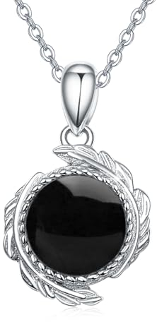 OHAYOO Engelsflügel Anhänger Kette Silber 925 Schwarzer Onyx Kette Feder Schmuck Engelsflügel Onyx Halskette für Unisex Damen Mädchen Frauen Geschenke