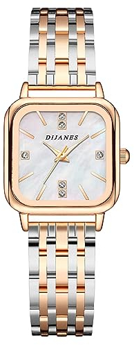 Silverora Damenuhren Quadratische Uhr Damen- Stilvoll Analoge Quarz Armbanduhr mit Metallarmband Volldiamant Strass Shell Zifferblatt Quadratuhr mit Werkzeug Geschenke für Frauen Silber Roségold Band