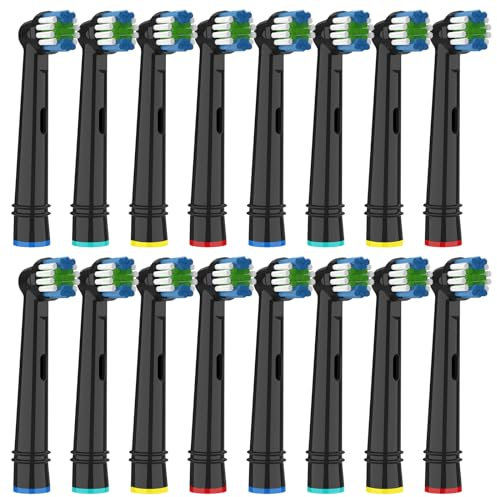 Kisstta Aufsteckbürsten Kompatibel mit Braun Oral B, Zahnbürstenaufsatz für Oral B Vitality, Pro, Genius, Smart Serie Elektrische Zahnbürste, 16 Stück Ersatzbürsten, Schwarz