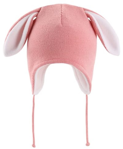 FORUHOO Mädchen Wintermütze Baby Strickmütze Jungen Beanie Warm Mütze mit Ohrenklappen(Fleece: Rose,50)