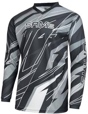 Sam's Herren Motocross-Shirt MX Jersey Langarm, Atmungsaktiv Dirt Enduro MTB Mountainbike Trikot, Schwarz Grau/LogoBig Schwarz, XL, SMJ-01