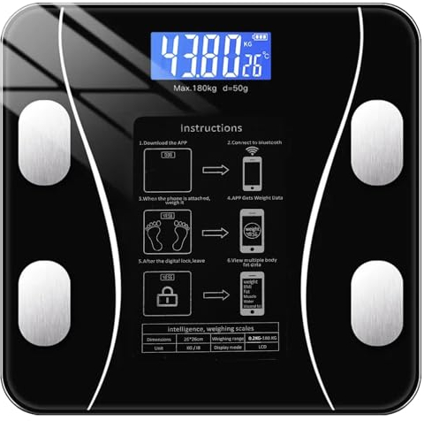 Ruhhy Personenwaage App 180 kg Bluetooth Elektronisch BT Intelligent mit LED-Display 22525