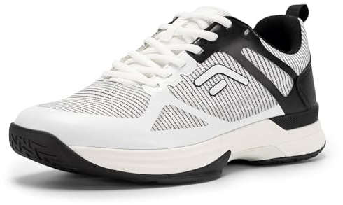 FitVille Extra Weit Tennisschuhe Herren Badminton Schuhe rutschfest Hallenschuhe Bequeme Sportschuhe Atmungsaktive Fitnessschuhe Sneakers für Breite Füße,Weiß mit Schwarz,41 EU,Weit