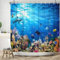 Meeresboden Duschvorhang 180x200 cm, ASDCXZ Blau Tiefsee Ozean Bunt Unterwasserwelt Hai Schildkröte Fisch Bad Waschbar Duschvorhänge Polyester Textil Wasserdicht Badevorhang für Badewanne mit 12 Haken
