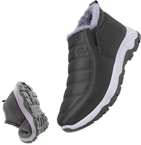 Botines tobilleros - Botines Anchos Resistentes Al Agua Cálida - Botas sin cordones con forro de piel, botines para mediana edad y ancianos, botines de invierno para parejas, mujeres y hombres Fulenyi