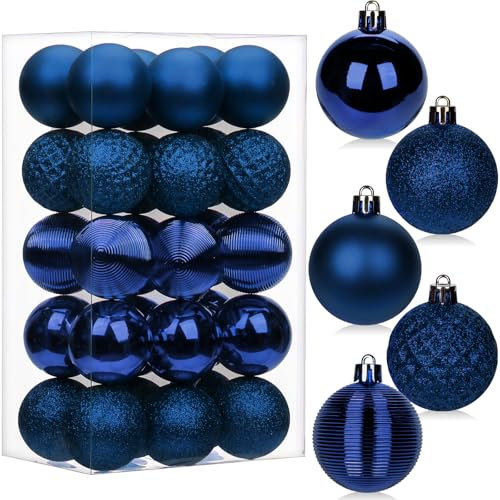 5CM Weihnachtskugeln Ornamente Glitze, 30 PCS bruchsicher Weihnachten Kugeln, Kunststoff Weihnachten Kugeln, Hängen Christbaumkugel Marineblau fur Weihnachtsbaum Neujahr Ornamente