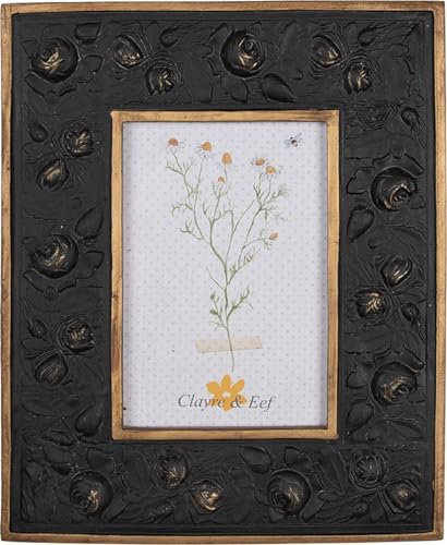 Clayre & Eef Bilderrahmen 10x15 cm Schwarz Goldfarbig Kunststoff Glas Rechteck Fotorahmen