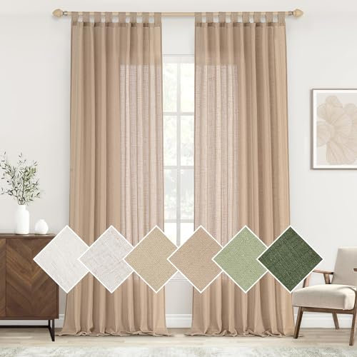 Woaboy Leinen Gardinen Vorhänge Wohnzimmer Leinenoptik Halbtransparent Schlaufenschal mit Bleiband Fensterschal Schlafzimmer Modern Stores Gardine 2er Set 140x225cm (BxH) Hellbraun