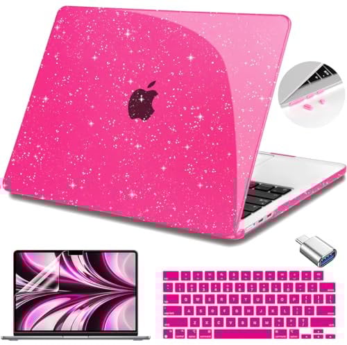 Teryeefi Glitzer Hülle für MacBook Air 13 Zoll M4 M3 M2 Chip Release 2022-2024 2025 passt Modell A2681/A3113/A3240, Hartschale mit Tastaturabdeckung für MacBook Air 13,6 Zoll, Sparkly Rose Pink
