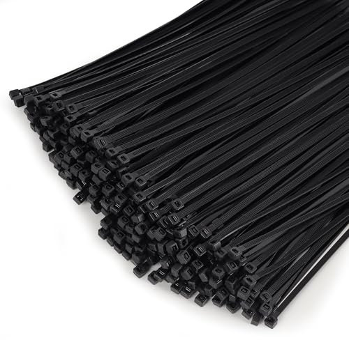 1000 Stück 200 mm x 3,6 mm Kabelbinder Schwarz mit 18 kg Zugfestigkeit UV Beständig Nylon Kunststoff Selbstsichernder Multifunktionaler Cable Zip Ties für Drinnen und Draußen