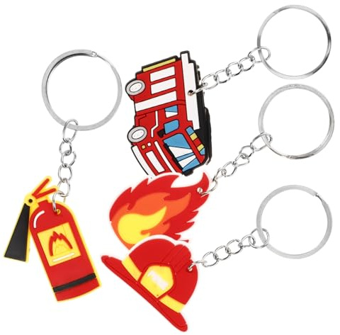 Luxshiny Porte-Clés De Pompier En Pvc Souple 4 Pièces Porte-Clés Unique Pour Casque De Camion De Pompier Et Pendentif Pour Pompiers