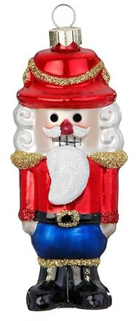Christbaumschmuck Glas 9cm - Nussknacker Figur zum Aufhängen - handbemalt - Weihnachtsbaum Anhänger für Weihnachten - Christbaumanhänger & Weihnachtsbaumschmuck - Husar Rot Blau