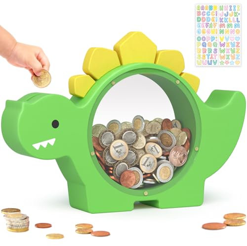 Summidate Sparschwein aus Holz, Dinosaurier-Sparschwein, niedliche Spardose für Kinder, Jungen und Mädchen, unzerbrechliche Holz-Münzbank, kreatives Spardose, personalisiertes Geschenk für