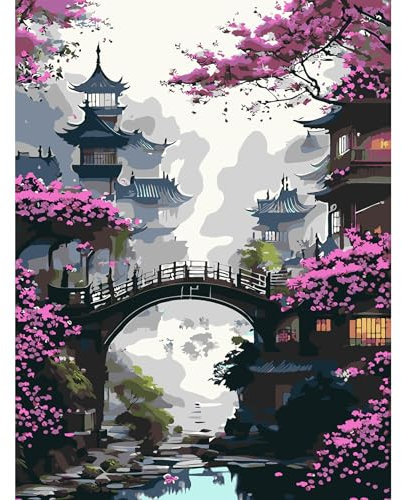 feelive Fleurs Peinture par Numéro pour Adulte, Paysage Kit de Peinture à l'huile sur Toile Bricolage pour Enfant Débutants Avec Pinceau Pigment Acrylique 30x40cm