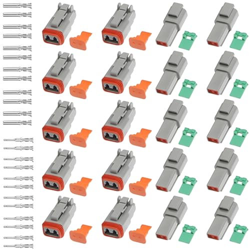 Editbar 10er Set DT KFZ Stecker, DT06-2S/DT04-2P Deutscher Stecker Steckverbinder, 2-poliger Schnellverbinder, IP67 Wasserdicht Elektrischer Steckverbinder für Auto, Motorräder, LKW, Elektrofahrzeuge