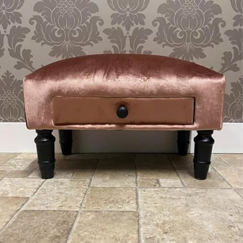 AcaciaHome Stylish and Durable Velvet Ottoman Footstool with Drawer - Solid Wood Frame, Removable Legs with Shabby Chic Design, Quality Upholstery for Living Room, Office, Home Decor (Pink)