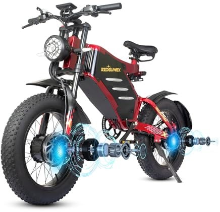 RZOGUWEX Electric Bicycle,20 Inch 160NM Dual Motor Off-Road EBIKE for Adults with 48V 30AH Detachable Lithium Ion Battery, Dual Hydraulic Disc Brake